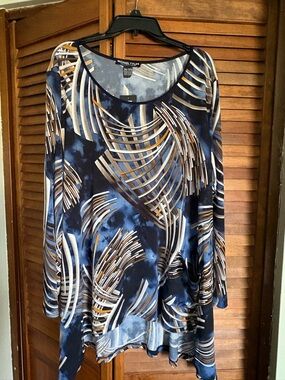 Michael Tyler Navy Abstract-Print Long Sleeve Tunic